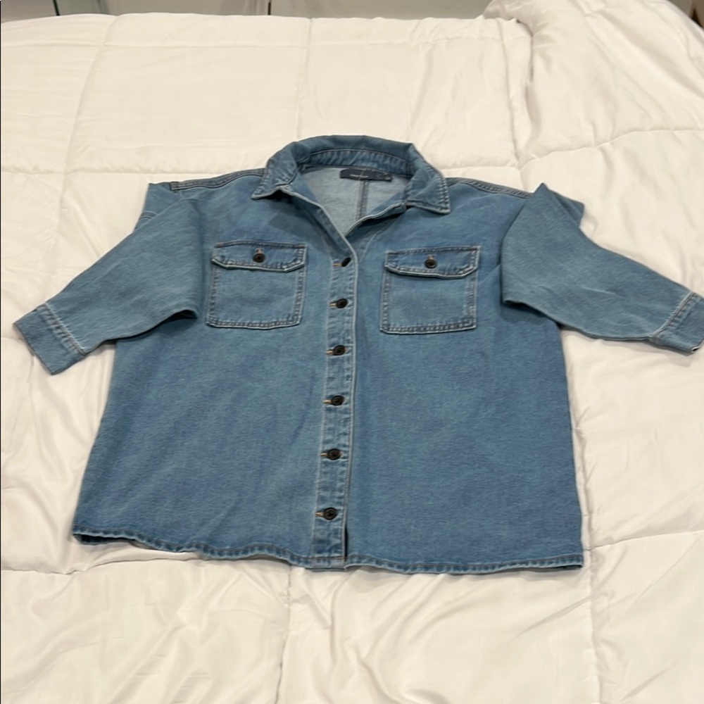 Denim Button-Up Maternity Long Sleeve Shirt - Medium by Indigo Rising